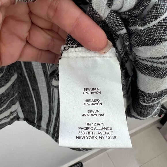 Ellen Tracy mariner tie front LINEN Shirt top Large Blue White Stripes ButtonS - Picture 11 of 13